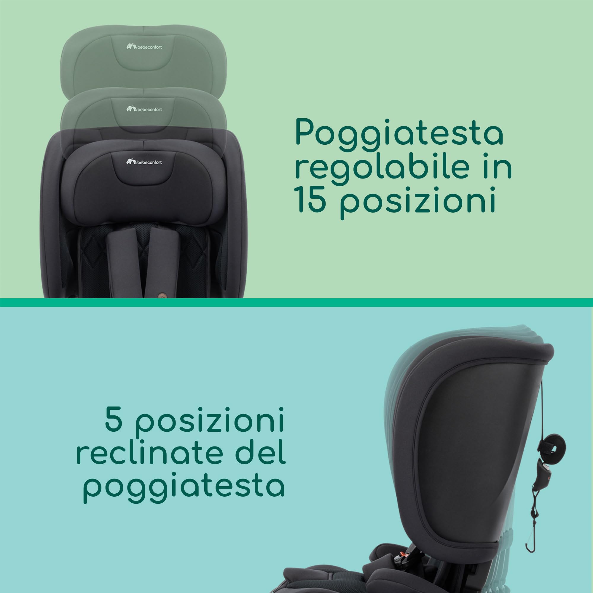 Bebeconfort Ever & Go i-Size, Seggiolino Auto 9-36 kg Evolutivo, 15 Mesi - 12 Anni, 76-150 cm, Seggiolino Auto Pieghevole ISOFIX, Leggero e Compatto (6kg), 15 Posizioni Poggiatesta, Full Black