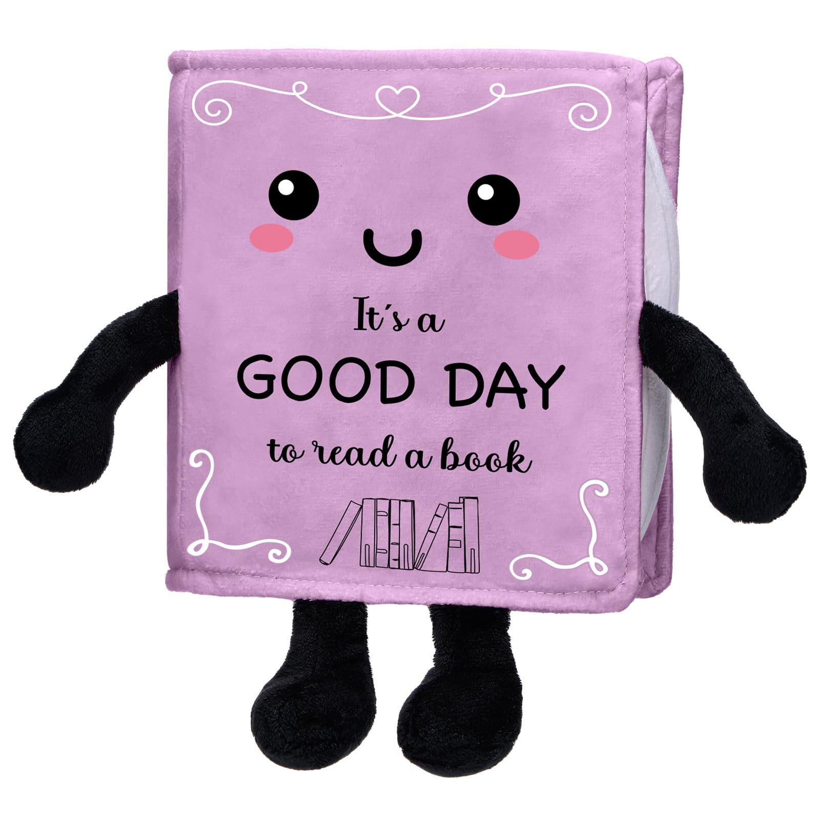 Vertintong Book Plushies Book Lover Gifts Stuffed Plush for Women Bookish Bookworm Reader Teacher Librarian Literary Decor for Library Office Bedroom Bookshelf(Purple,Good Day)