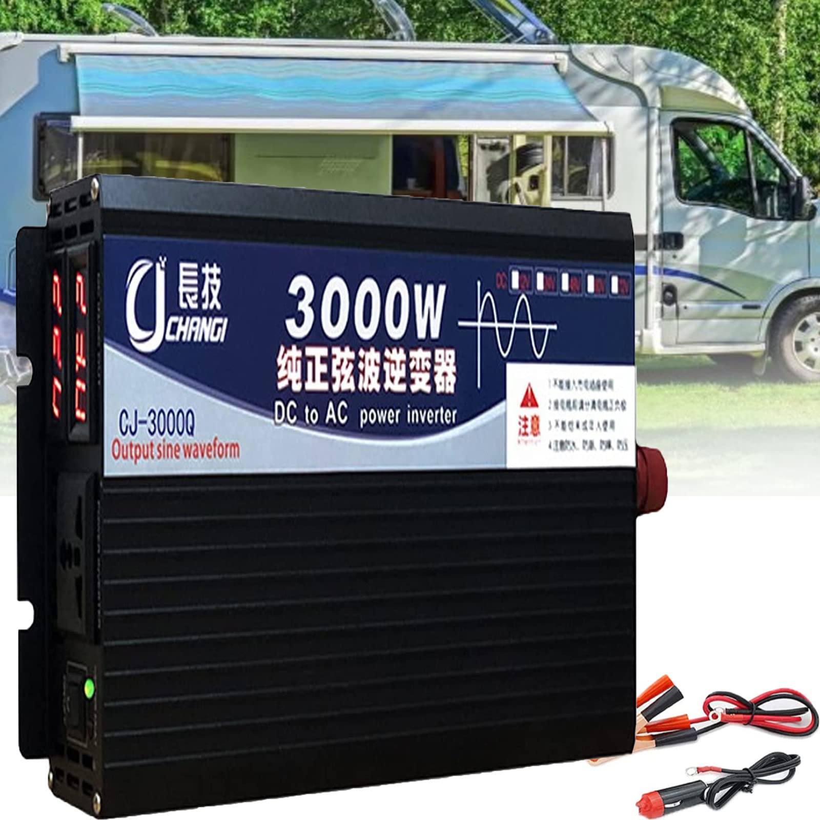 JINTAOMA Inverter di Alimentazione per Auto, Inverter a Onda sinusoidale Pura Convertitore automobilistico a Onda sinusoidale da DC 12V a AC 240V Alimentatore da Viaggio per Laptop,3000W-60Vto110V