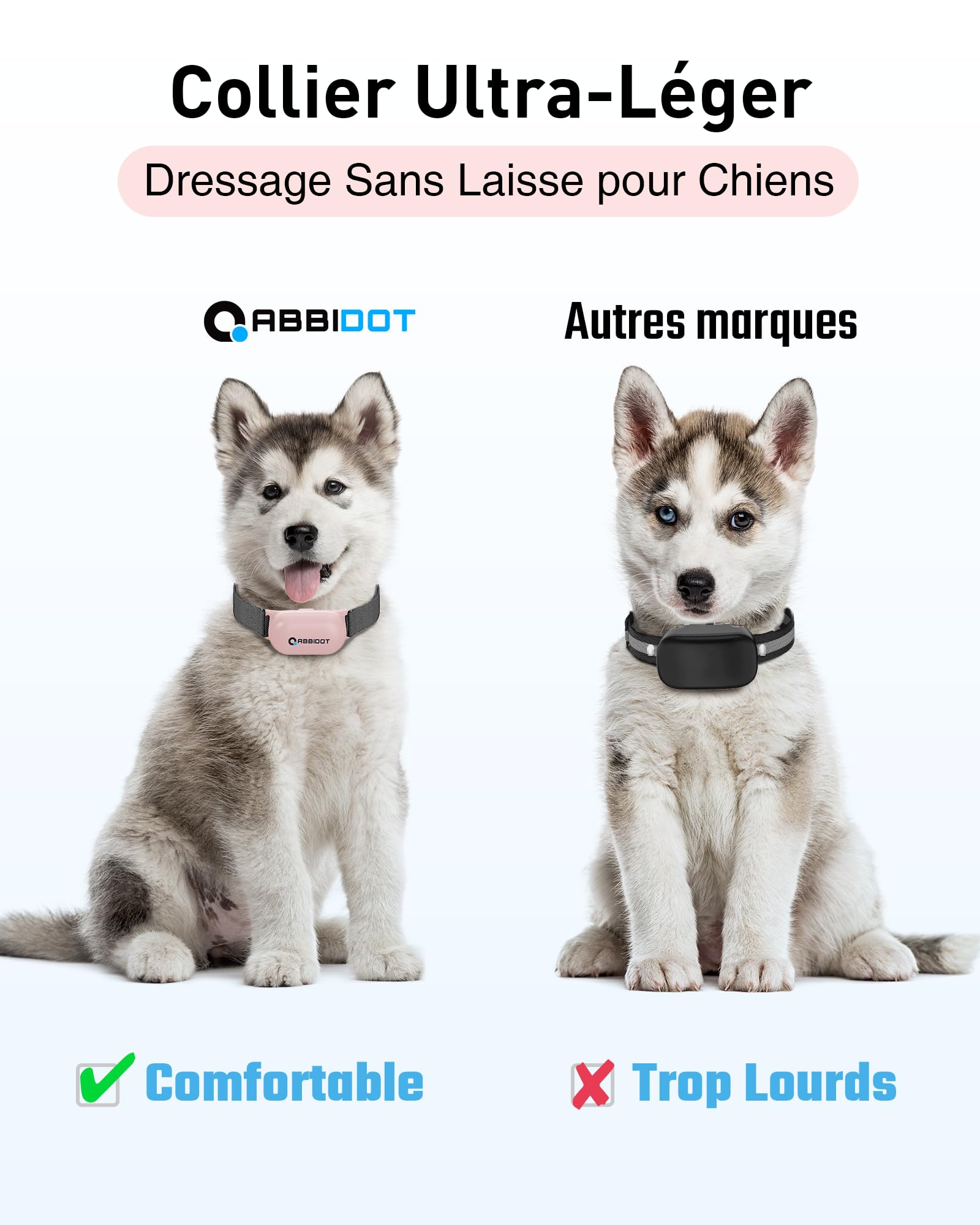 ABBIDOT Collier de Dressage pour Chien - Portée de 1.5km, 3 Modes de Dressage, Bip Vibration Sûr Choc, Collier Electrique pour Petits et Grands Chiens, Étanche Rechargeable, Poids Léger (6-55 kg)