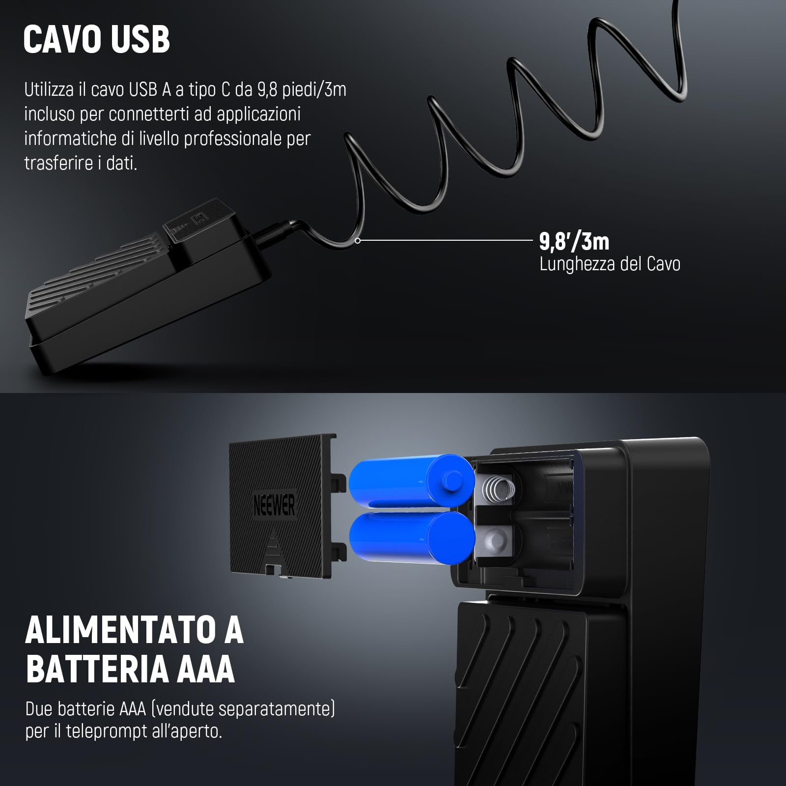 Pedale Telecomando NEEWER RT112 Per Teleprompter – Bluetooth, Per App NEEWER, Silenzioso, USB/ Batterie AAA