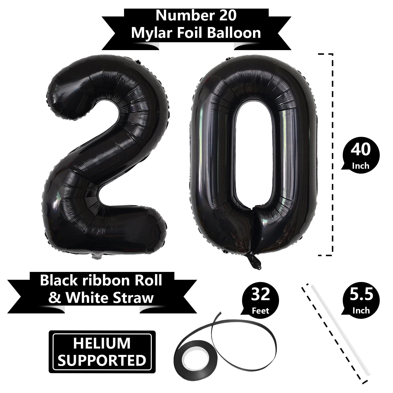 102 cm czarne balony z cyframi, gigantyczne duże balony helowe z mylaru, czarne balony z cyframi na urodziny, czarne balony z mylaru, na 20. urodziny, dekoracje rocznicowe