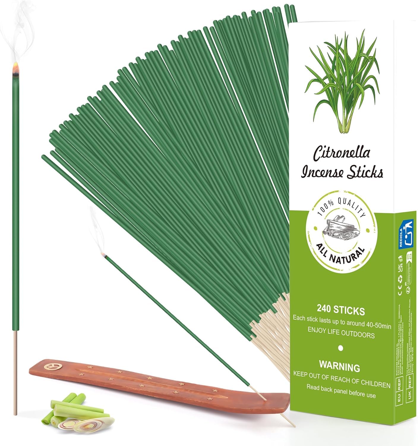 Citronella kadzidełka, 240 sztuk, 200 godzin, naturalny olejek eteryczny Citronella, kadzidełka do użytku na zewnątrz, do ogrodu, na taras, balkon, piknik, kemping, dekoracja stołu, 50 min na sztukę