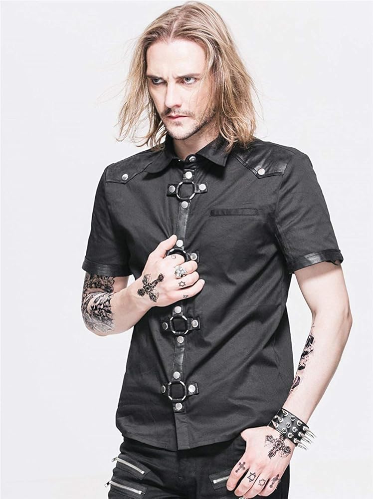 Devil Fashion Men Gothic Casual Black Shirts Steampunk Rock Short