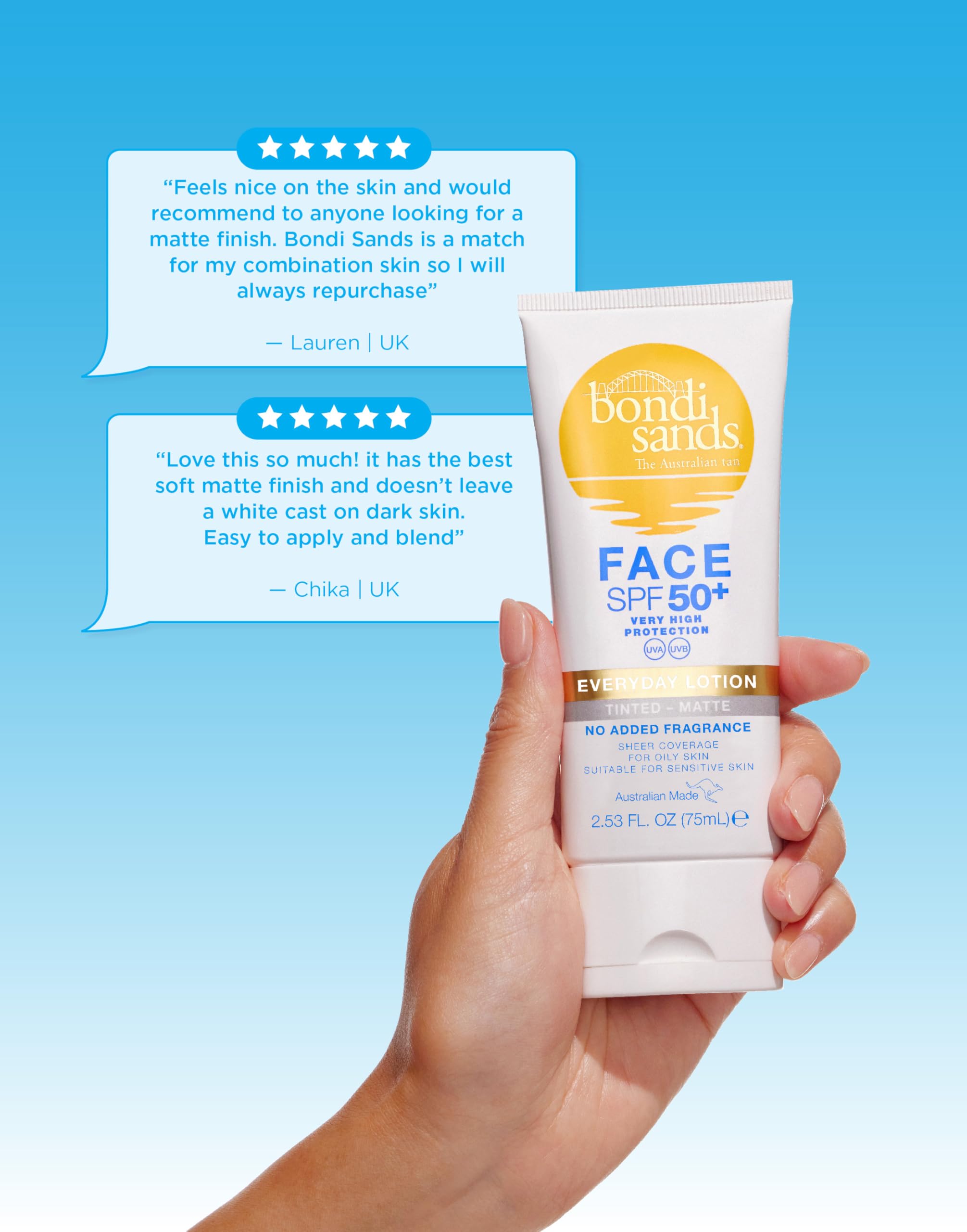 Bondi Sands SPF 50+ Fragrance Free - Matte Tinted Face Lotion 75mL, White, 75 ml (Pack of 1) - Image 4