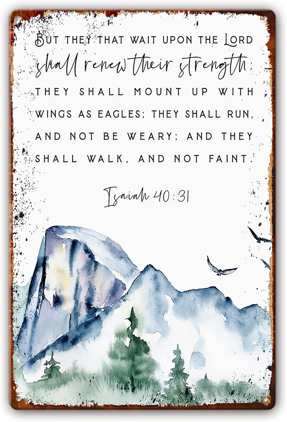 Isaiah 40 31 Metal Sign But They That Wait Upon The Lord Bible Verse Wall Art Print Farmhouse Nursery Boys Room Watercolor KJV Scripture Poster Decorations for Office 8x12 Inch
