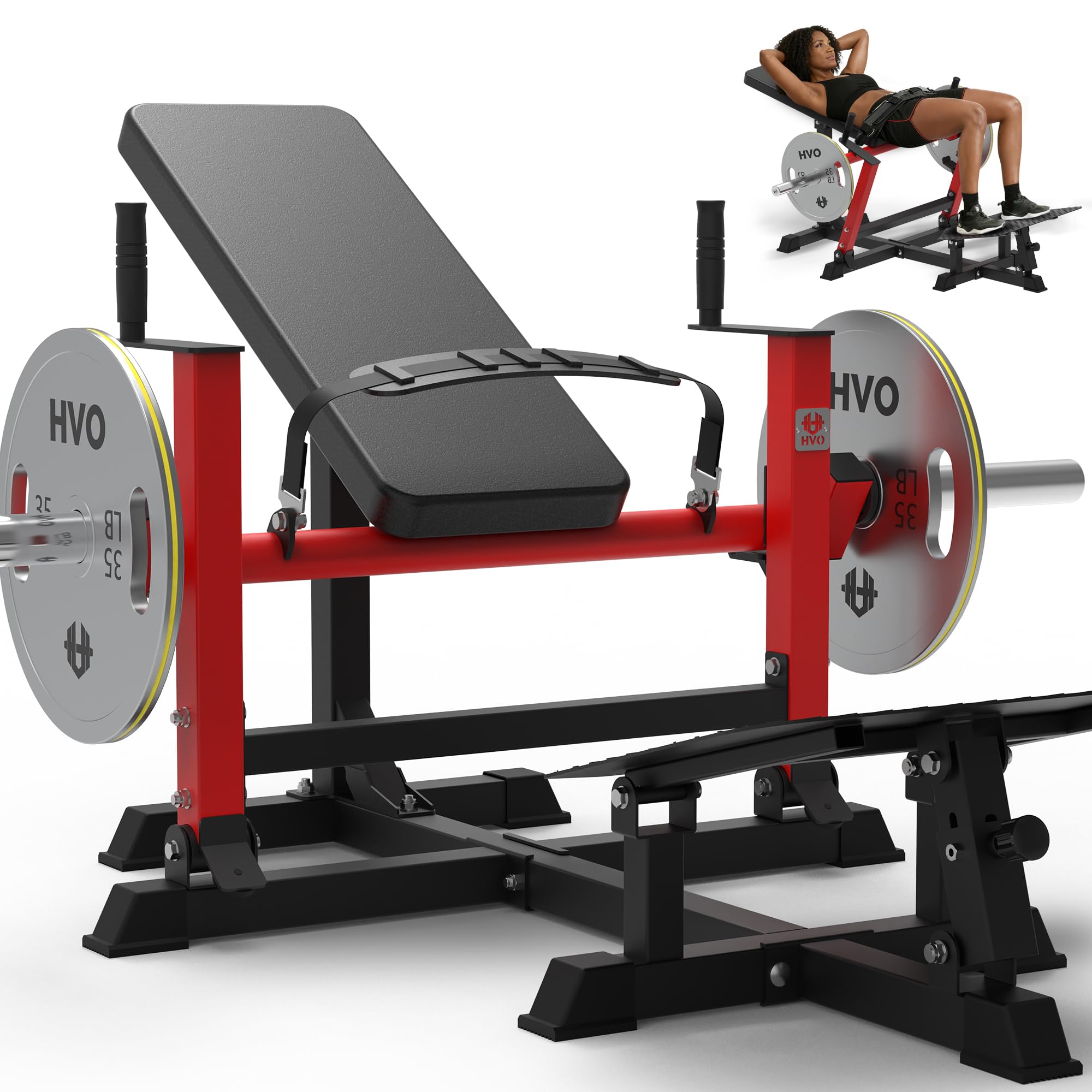 Hip Thrust Bench Glute Workout: Hip Thrust Machine, 880LBS Glute Bridge Machine with Weight Holder Adjustable Footboard, Heavy Duty Plate-Loaded for Home Gym
