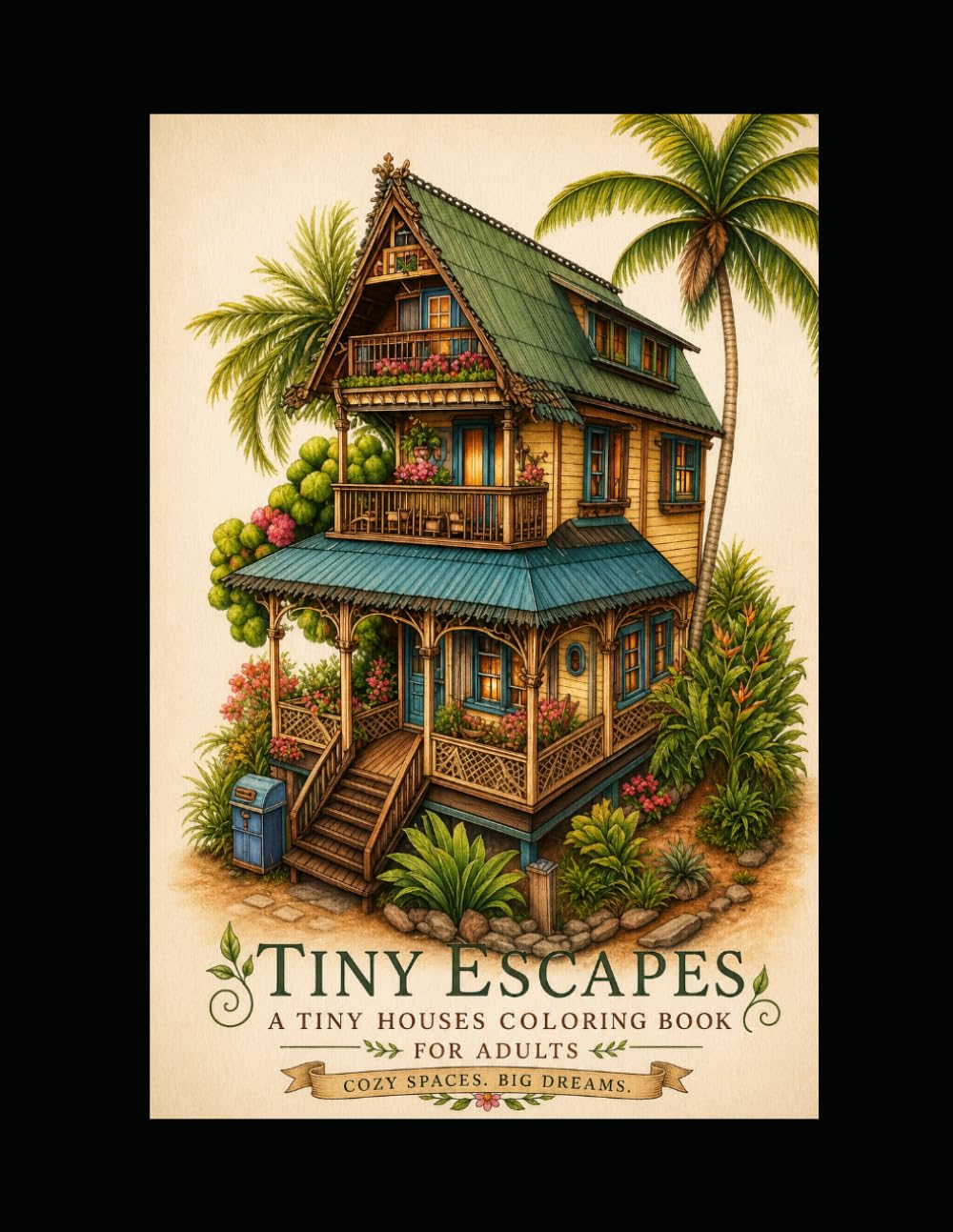 Tiny Escape Coloring Book (Adult ): A Grayscale Tiny Houses Coloring Book for Adults