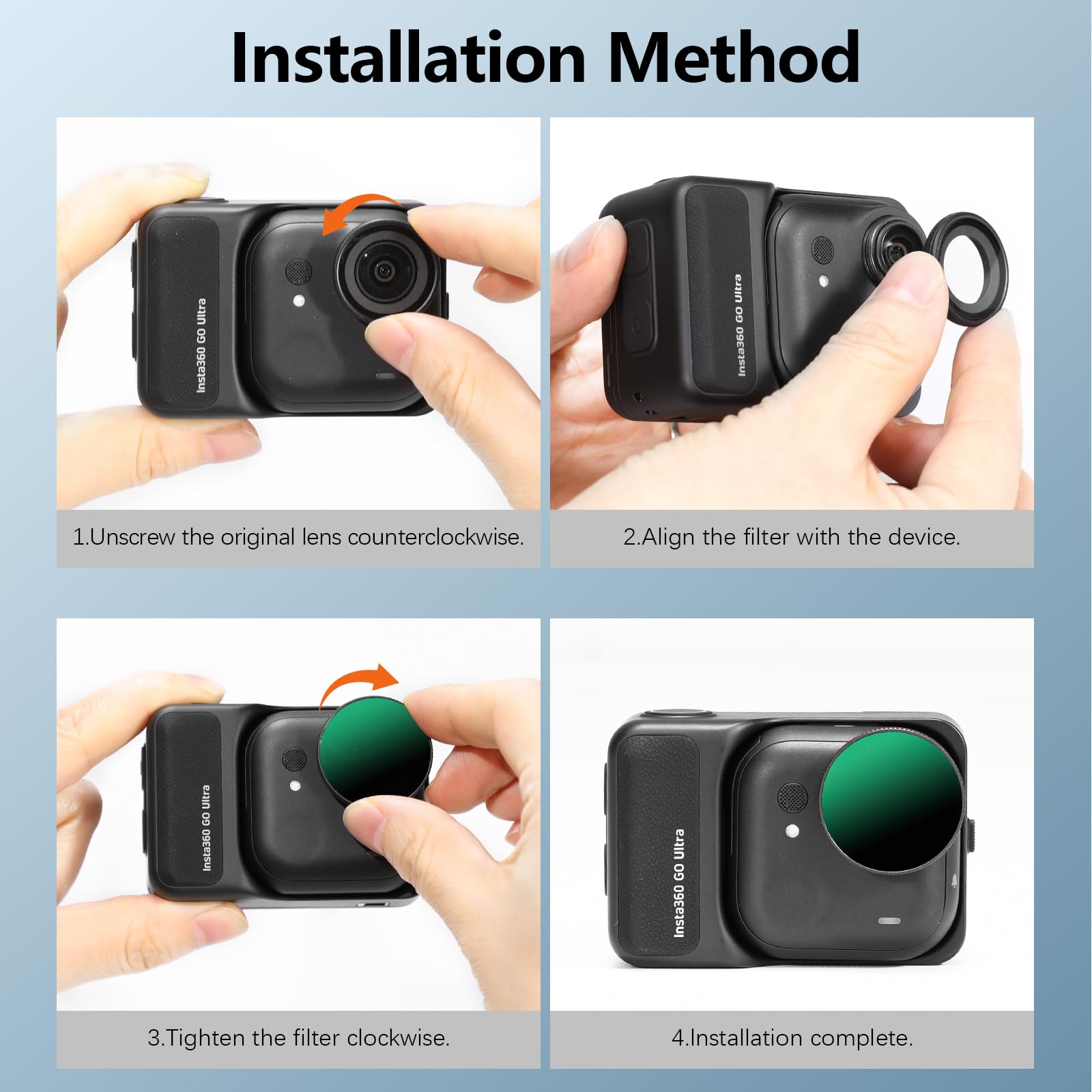AMAZEAR ND & CPL Filter Set für Insta360 Go Ultra, Insta 360 Go Ultra Zubehör - ND8+ND16+ND32+CPL Objektiv Filter Kit | 4er Pack | Optisches Glas | HD | Ölabweisend | Einfach zu Montieren