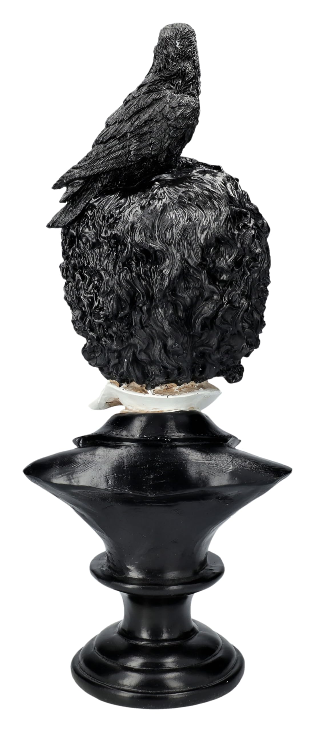 Edgar Allan Poe - Busto con cuervo (40 cm, piedra artificial, pintado a mano), color blanco y negro