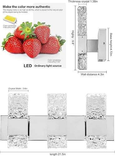 Miniatura 2 de Modernas lámparas LED de tocador de baño de acero inoxidable cromado, 3 apliques de pared para iluminación de baño, fusión sobre espejo, 21.5