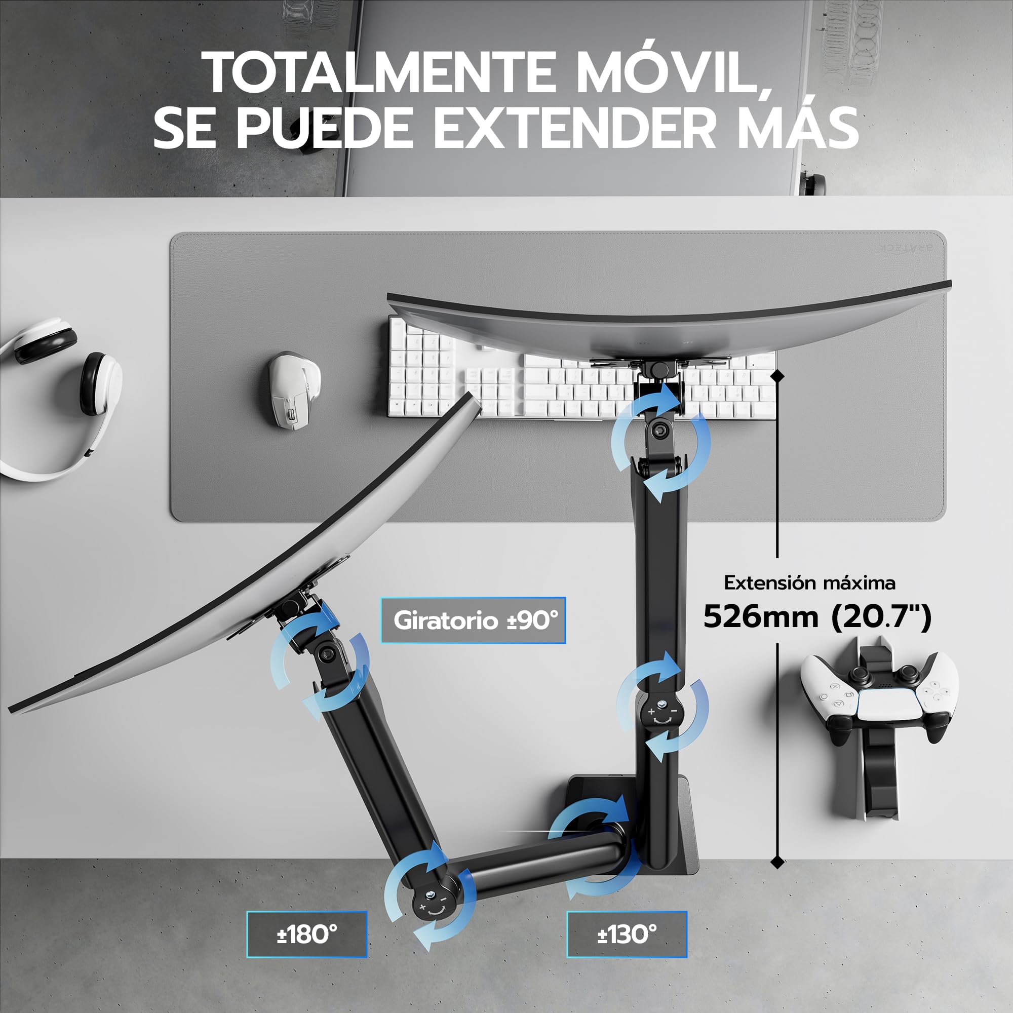 ARES WING Brazo Doble para 2 monitores de 17 a 35 Pulgadas, VESA 75/100 | Soporte para monitor de pantalla plana y curva, brazo de monitor para juegos con gestión de cables, inclinación / rotación
