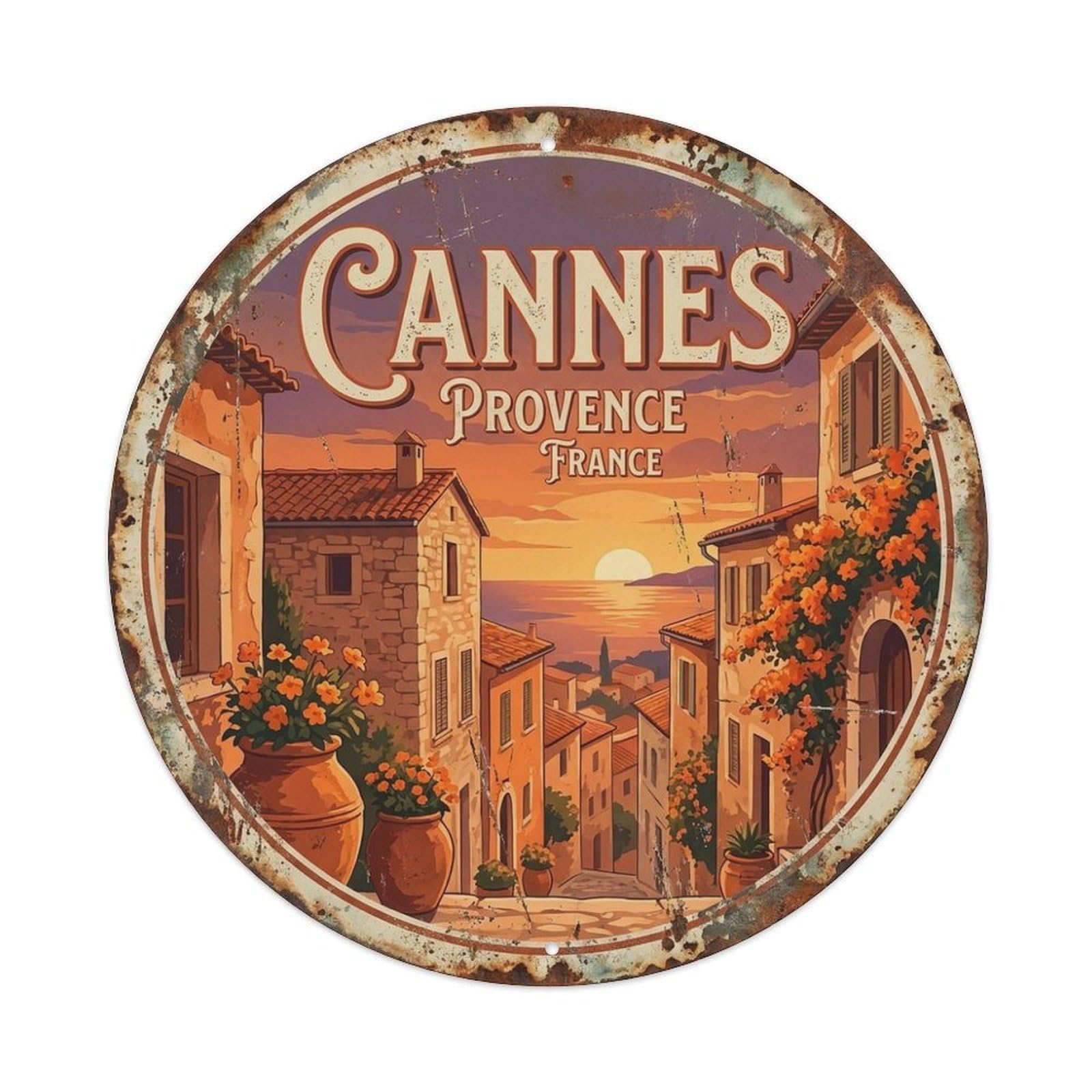 Old Town Streets of Cannes Heritage Travel Vintage Metal Tin Sign