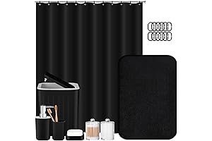 9Pcs Complete Bathroom Accessories Set with Shower Curtain Rugs Décor for Bathroom (Black)