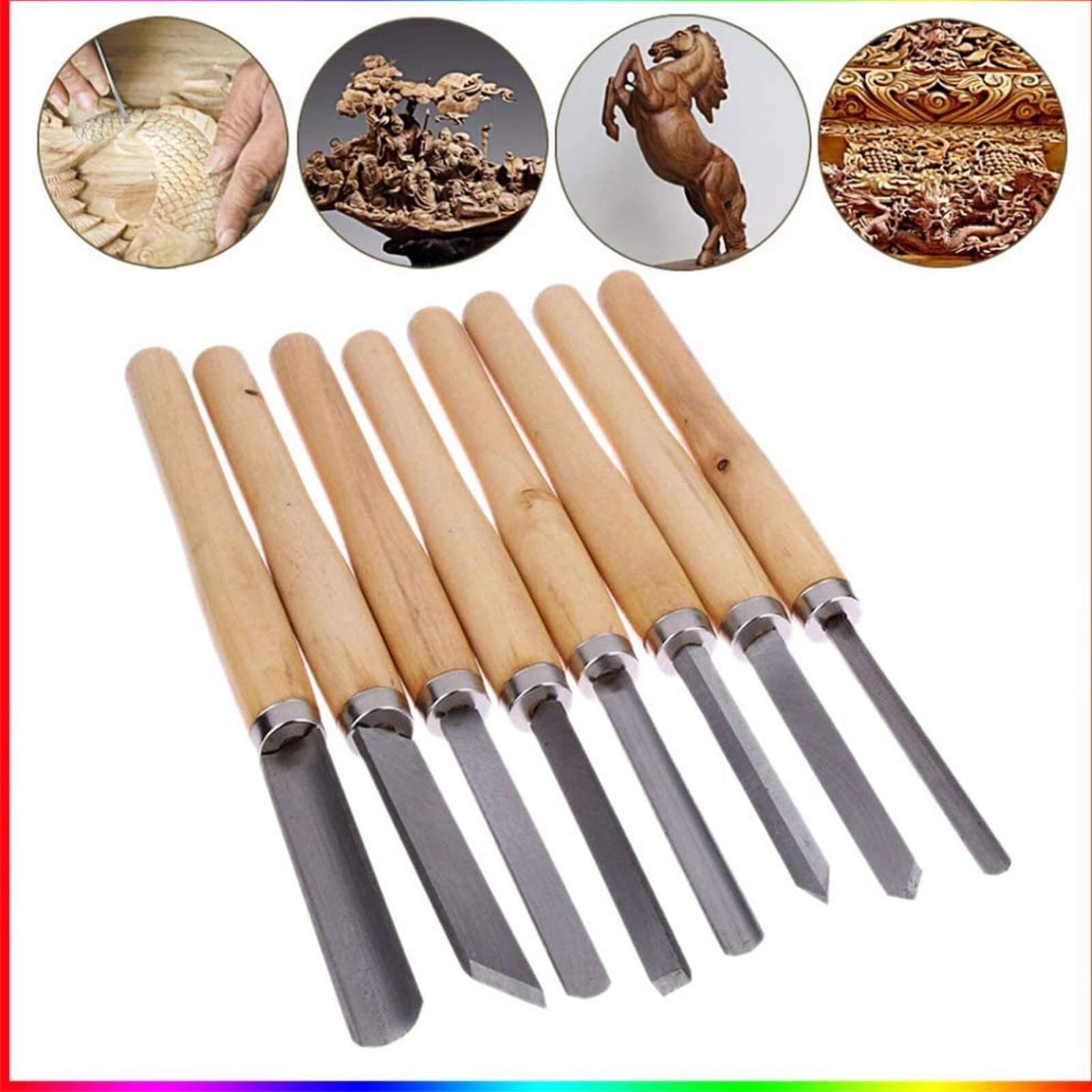 Herramientas for torneado de madera con 65 hojas de acero al manganeso, juego de torno Essentials de 8 piezas, juego de cinceles for torneado de madera for profesionales o aficionados al trabajo de la