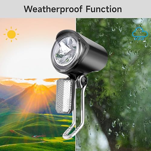 Miniatura 3 de Yeesport Faro LED para bicicleta eléctrica, impermeable, negro, frontal, 2 ajustes, IPX5, con cable, luz de bicicleta de montaña, faro ajustable