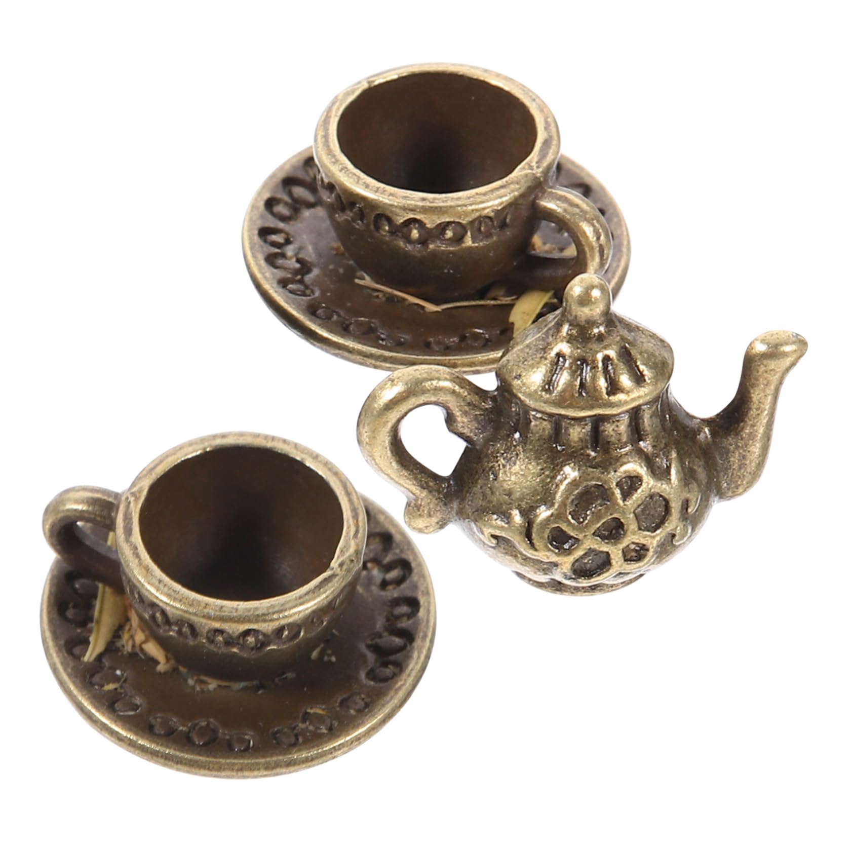 Miniatur Teeset Für Puppenhaus - Metall Teekanne & Tassen