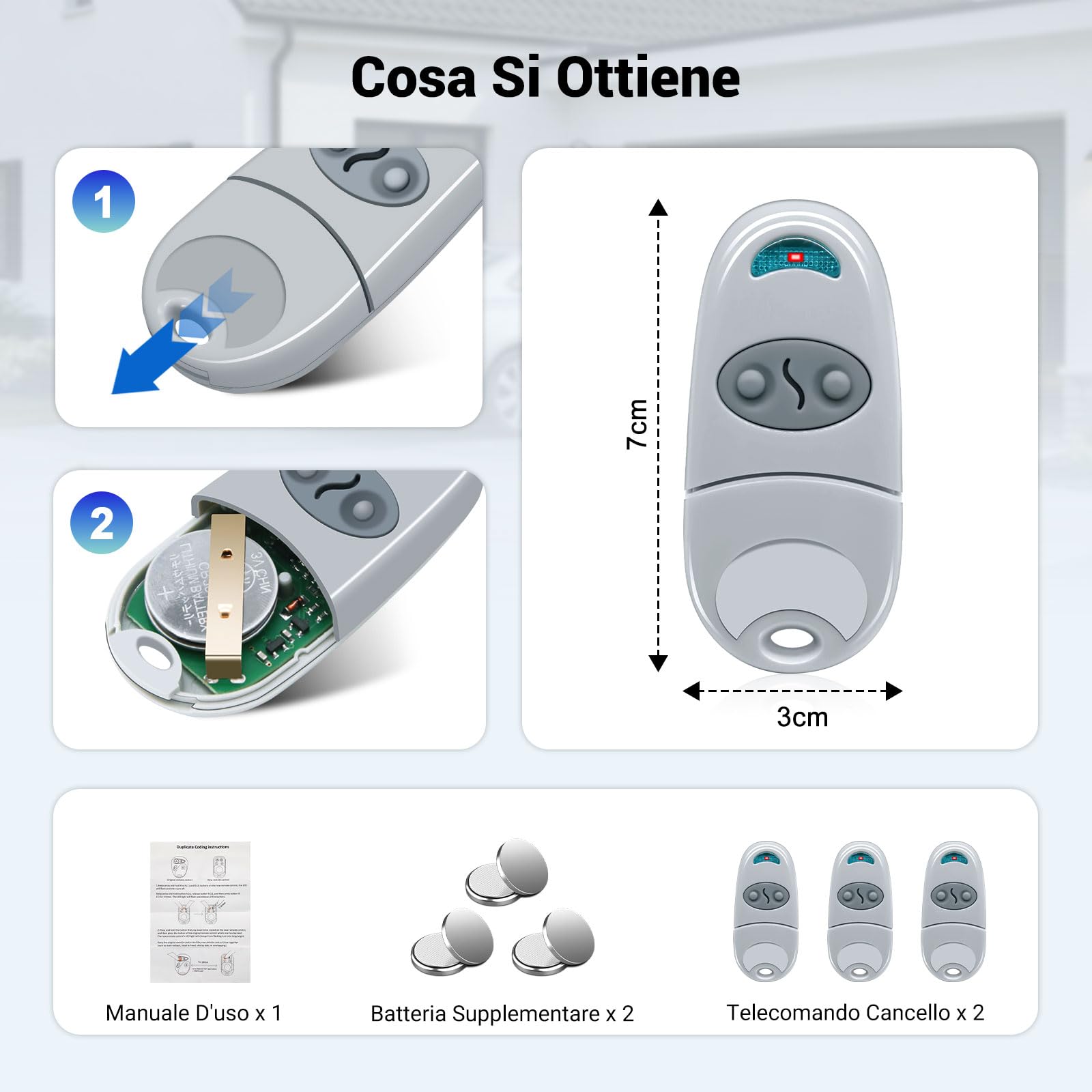 3 Pezzi Telecomando Cancello, 433,92 MHz Telecomando Porta Garage, Telecomando C@me Compatibile Con 433,92 MHz Telecomando EV, NA, EE, 2 Canali (2 Pezzi)