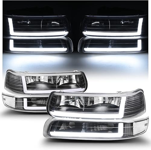 Miniatura 1 de M-AUTO Tira de luces LED DRL con 2 pares de bombillas LED premontadas de 6000 K compatibles con Chevy Silverado 1500HD 2500HD 3500HD, 00-06 Suburban