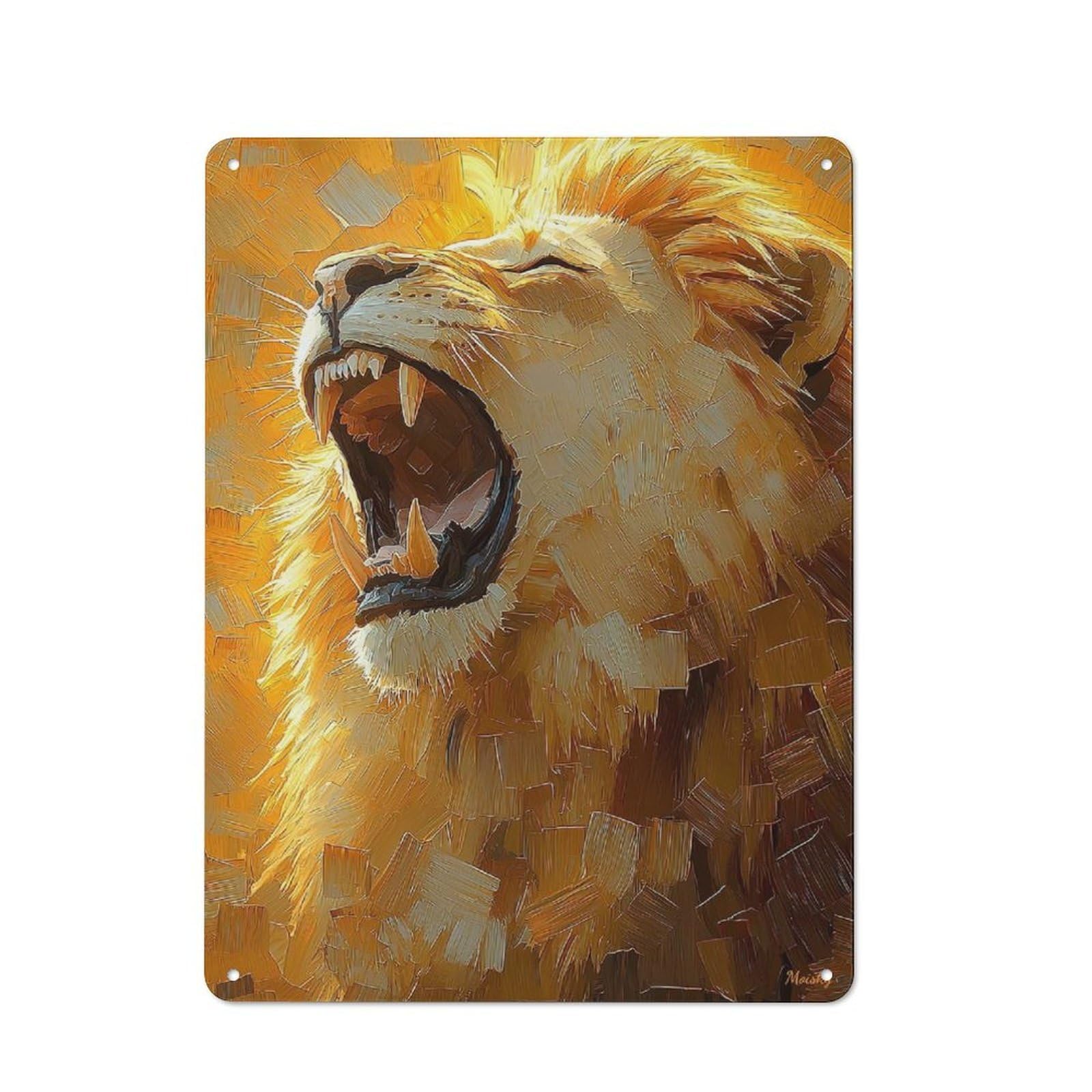 Junmoney Roaring Lion Power – Bold Impasto Textured Pa Workshop Style Garage Metal Sign 40X30cm Featuring Inting, Industrial Wall Art For Garage, Hobby Room, Office Or Man Cave