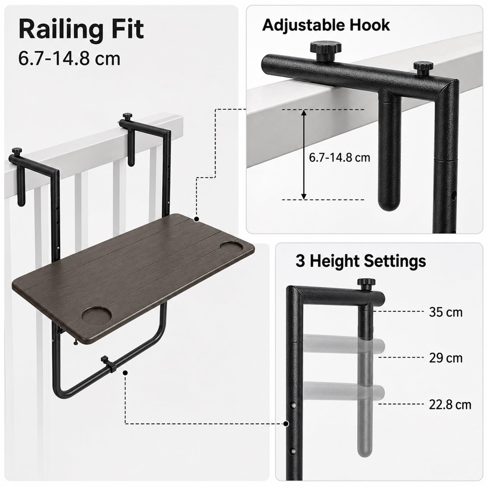 BalkongeläNder HäNgetisch BalkonhäNgetisch Klappbar Balkontisch Zums EinhäNgen Holz Platzsparender Multifunktional für Außenbereich,Garten,Büro,Patio,kleine Räume Outdoor