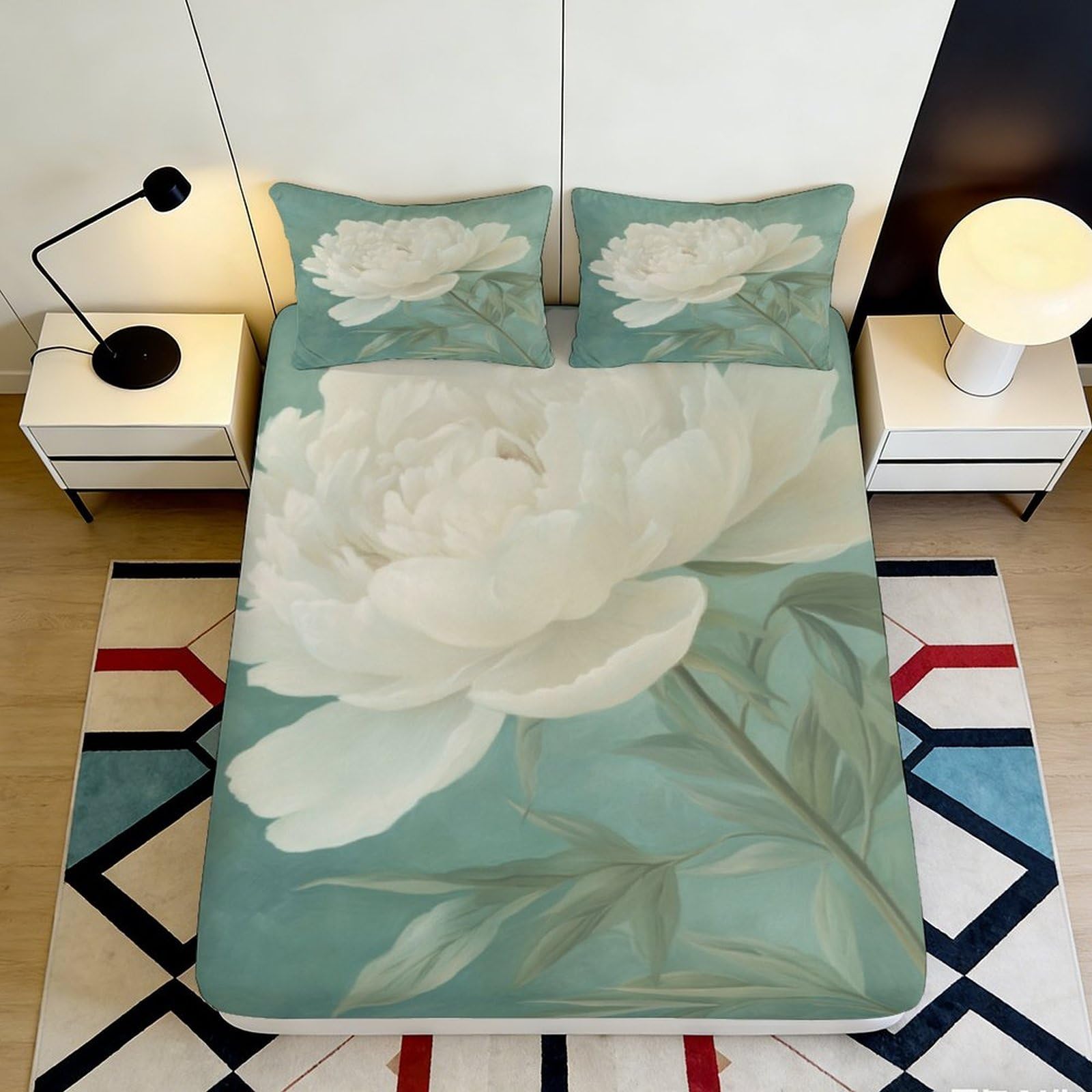 3D Printed Watercolor Fitted Sheet Microfiber Deep Pocket Non-Slip Bedroom Bedding Watercolor Mattress Fitted Cover Elastic Hem 140x200x25cm