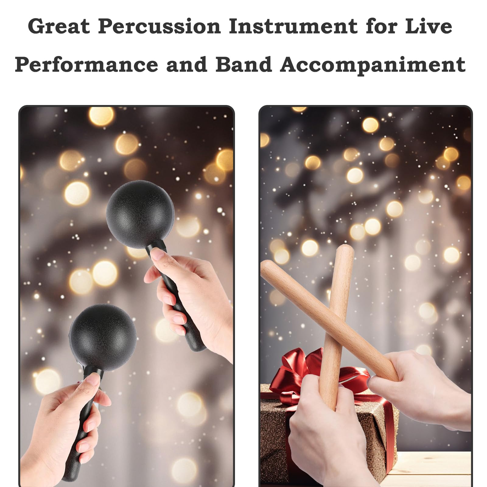 MOONBACK Pandereta para adultos de 8 pulgadas, instrumento Guiro, sonajeros de maracas y palos de ritmo de madera, gran instrumento de percusión para actuaciones en vivo y acompañamiento de banda