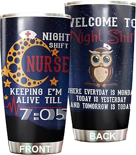 Night Shift Nurse Tumbler Stainless Steel 20oz, Medical Nursing Student Graduation Gift, Birthday Gift For Nurse Staff, Nurses Week Gift For Nurse ICU ER Emergency Nurse Tumbler