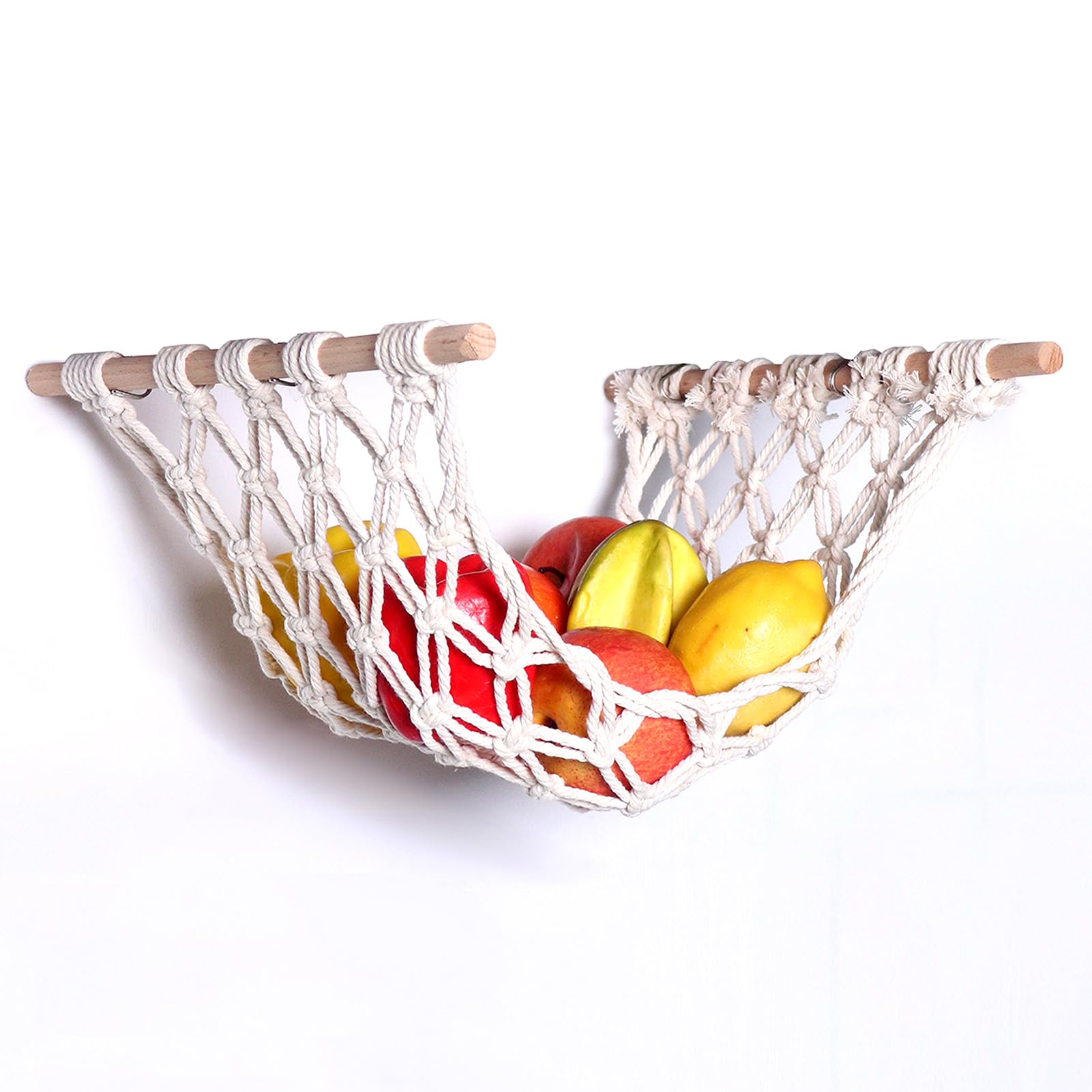 Pasdrucn Hanging Fruit HammockHanging Fruit Basket, Hanging Fruit Hammock, Hanging Storage Baskets, Fruit Baskets for Kitchens, Fruit Baskets for Kitchens, Fruit and Veg Storage (Package 1)