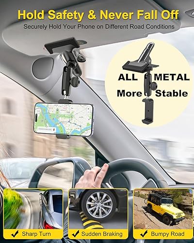 Miniatura 3 de Soporte de teléfono para visera solar para automóvil, mejorado y duradero, todo de metal, soporte para teléfono celular para visera de automóvil,