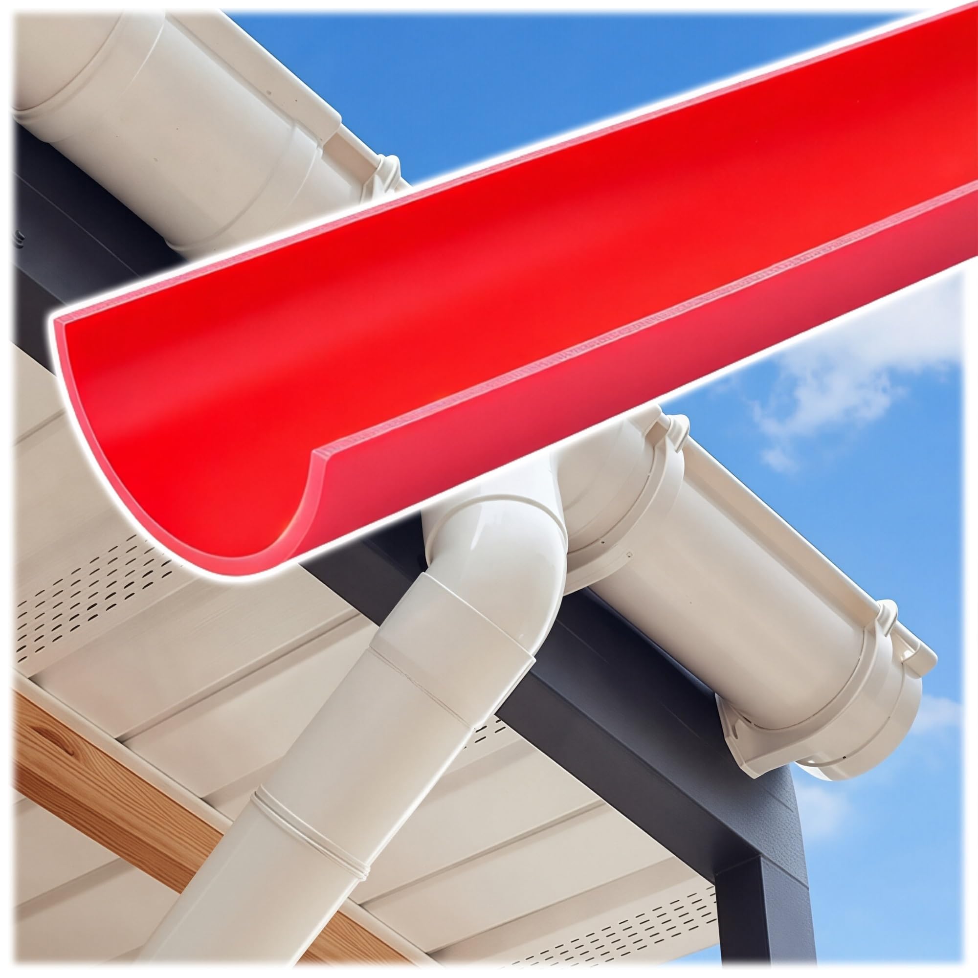 Canalón Semicircular U-PVC para Drenaje de Agua de Lluvia | Paquete de 2 tubos semicirculares sólidos con diseño de pared gruesa for drenaje de agua(Red,1.3in(32mm)/3.28ft)