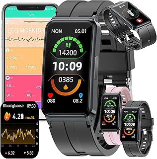 Blood Glucose Sugar ECG Watch For Men, Body Temperature Smart Watch With PPG HRV Blood Oxygen Heart Rate Monitor, IP67 Waterproof Smartwatch Activity Fitness Tracker Message Notification (Color : Bla