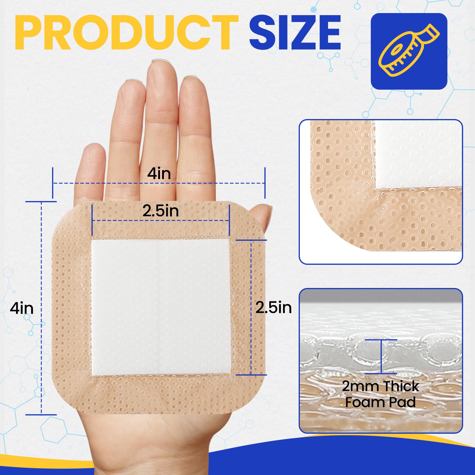 Confezione da 20 medicazioni in schiuma di silicone, 10,2 x 10,2 cm, con bordo adesivo, bende in silicone ad alta assorbenza, bende in schiuma impermeabili per la cura delle ferite, piaghe da decubito