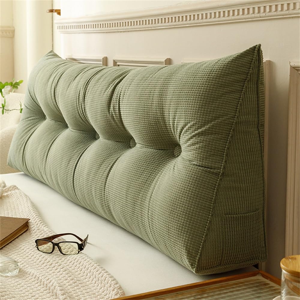 HUMAJORY Wedge Pillows ，Lumbar Support Pillow，Headboard Reading Pillow, Triangular Headboard Cushion，for Bed Sofa Tatami, Washable Daybed Triangle Bolster Cushion(Green,100x40x12cm)