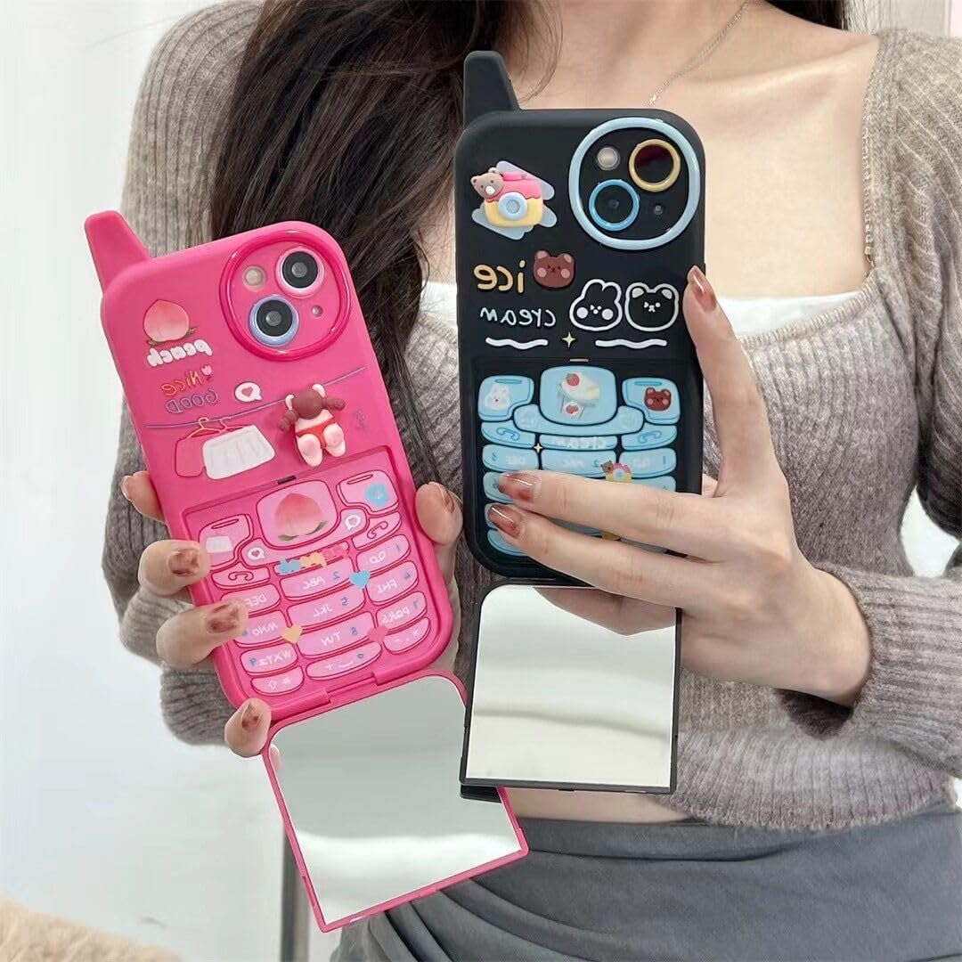 IPhone 12 Hülle Mit Make-up-Spiegel – Stoßdämpfend, Kawaii Design, Mit Umhängeband & Ständer