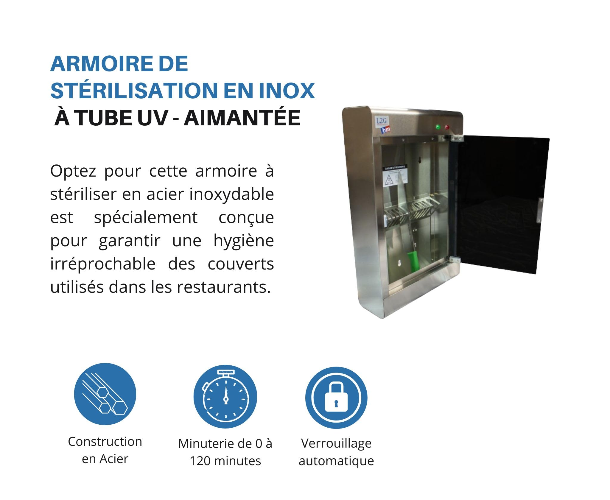 L2G- Armoire INOX de sterilisation avec panie - Stockage 20 Couteaux