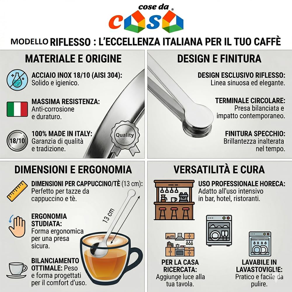 Cucchiaino riflesso in Acciaio Inox 18/10 Cucchiaio per caffè Cappuccino Moka Tea Set 12 da Bar Ristorante Cucina casa-13 cm