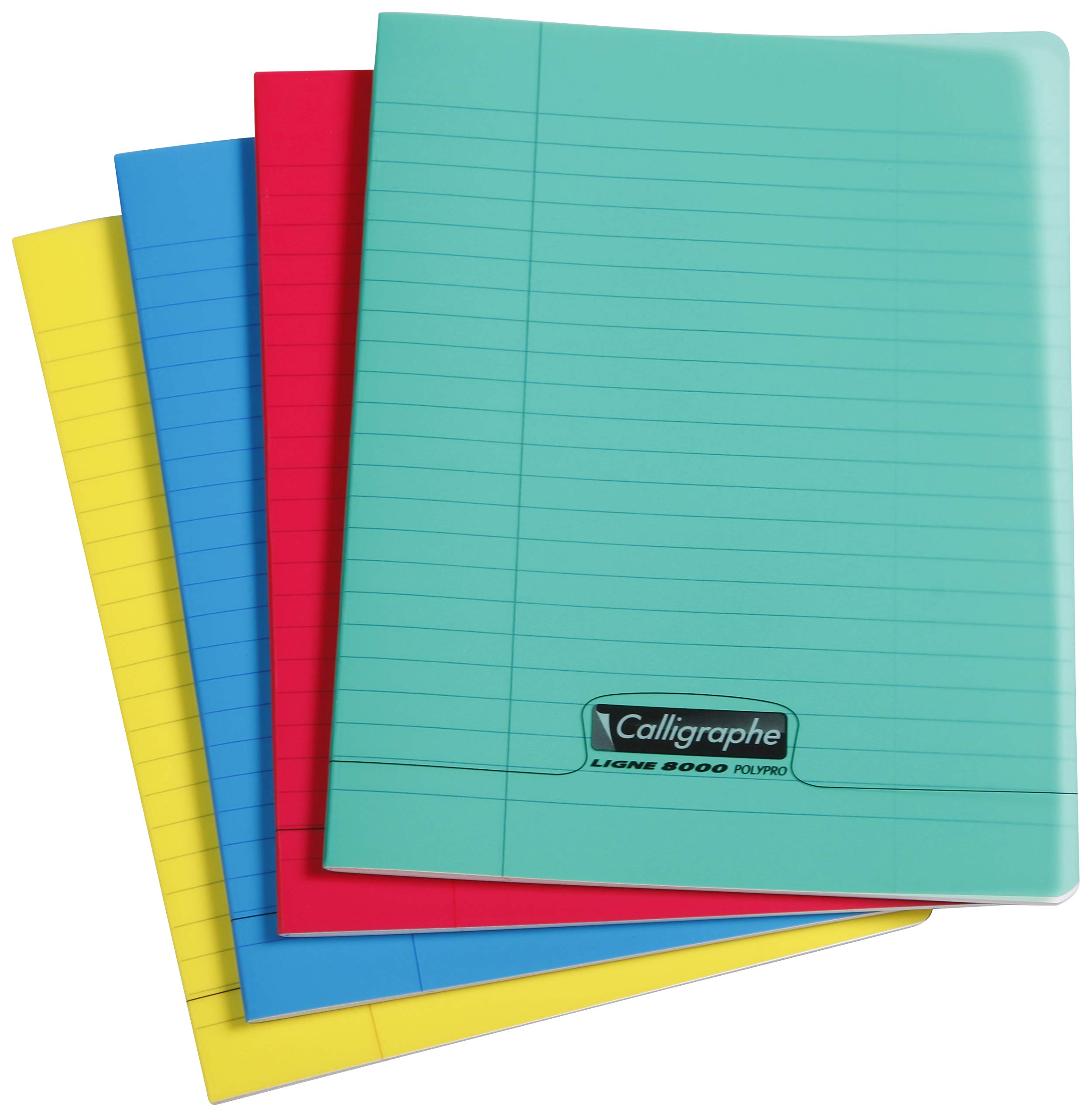 Calligraphe 18030C Set of 10 Stapled Notebooks (a Clairefontaine Brand) - 17x22 cm - 48 Seyes Tricolore Pages - 90 g White Paper - Transparent Polypro Cover - Random Colours