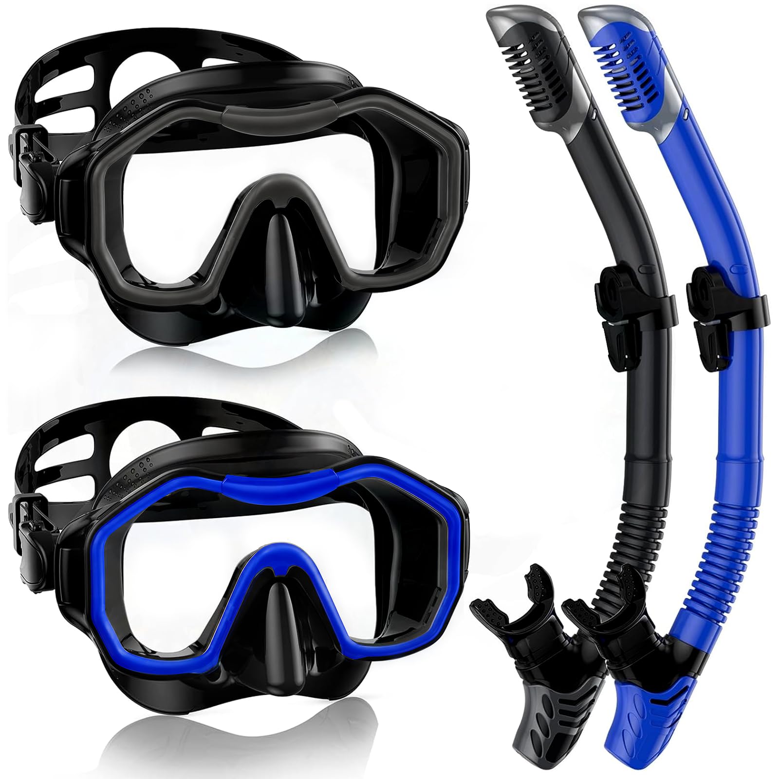 Lealinga Schnorchelset Erw. Panorama-Maske Dry-Schnorchel Anti-Beschlag | 2er-Set, Panorama-Maske, Dry-Schnorchel, Anti-Beschlag, wasserdicht, gehärtetes Glas, für Tauch/Schnorchel/Schwimmen.