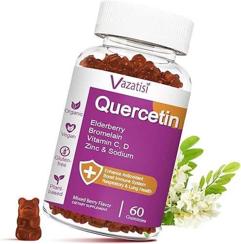 Gomitas de quercetina, quercetina orgánica con vitamina C y zinc, bromelina, saúco y vitamina D, apoyo inmunológico, adultos y niños, mujeres y