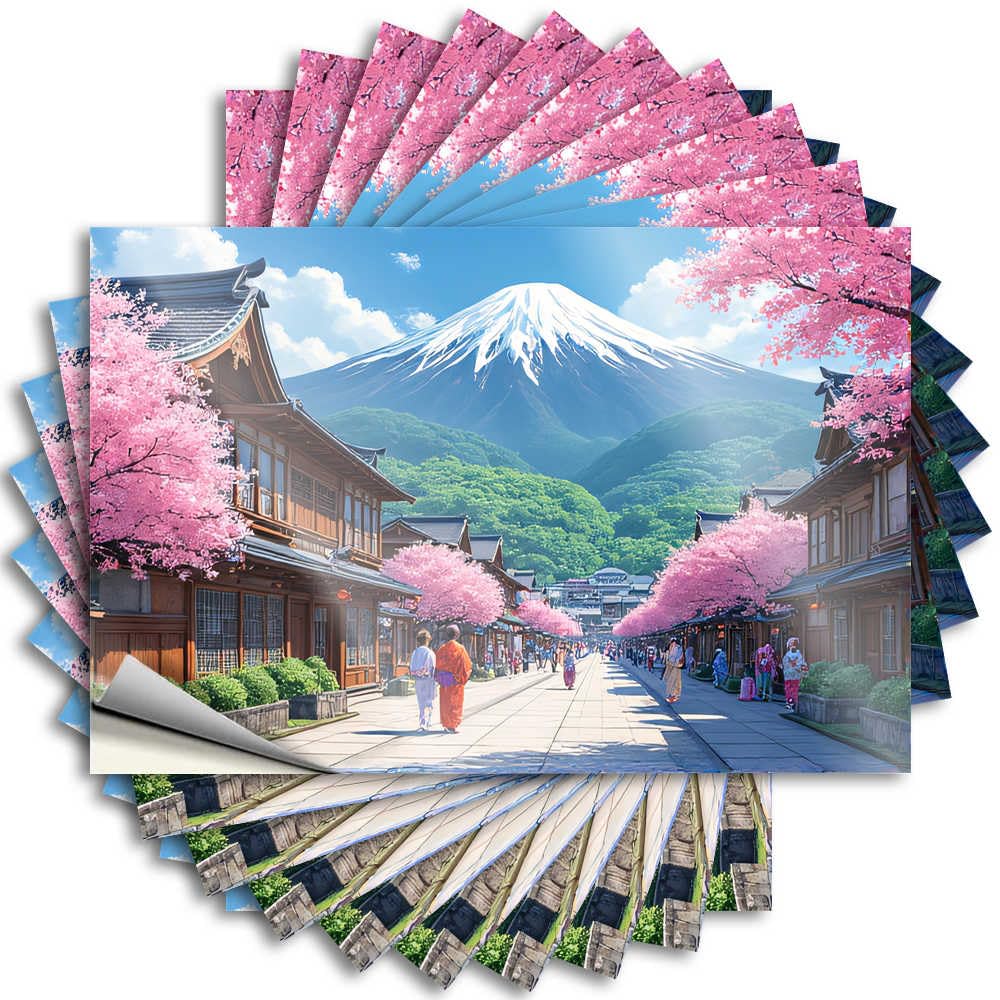 Fzfn Colour Decals Door Happy Sakura Blossoms And Traditional Japanese Street For Christmas - Cool Bedroom Accessories Easy Peel Removable(6X9cm)