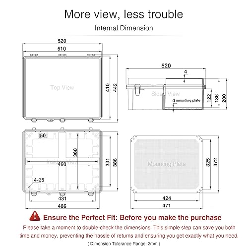 Miniatura 6 de QILIPSU - Caja de conexiones de acero inoxidable con tapa transparente, bisagras y placa de montaje, universal, impermeable IP67, plástico ABS,