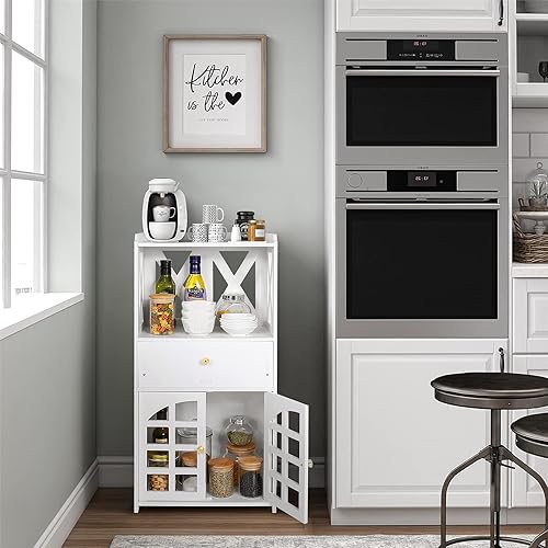 Bathroom Storage Cabinet Floor Cupboard,Free Standing Bathroom Floor Cabinet Organizer Side Storage Cabinet with 1 Drawers,1 Cupboard and 1 Open Shelf,White.