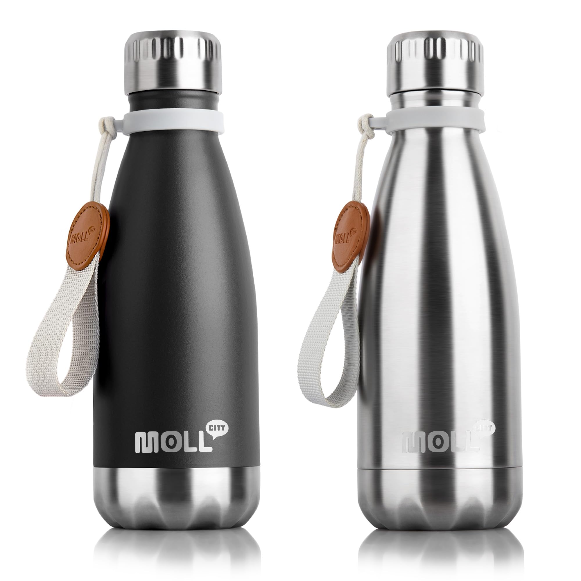 12 oz Leak Proof Kids Stainless Steel Insulated Water Bottle, Black-Silver