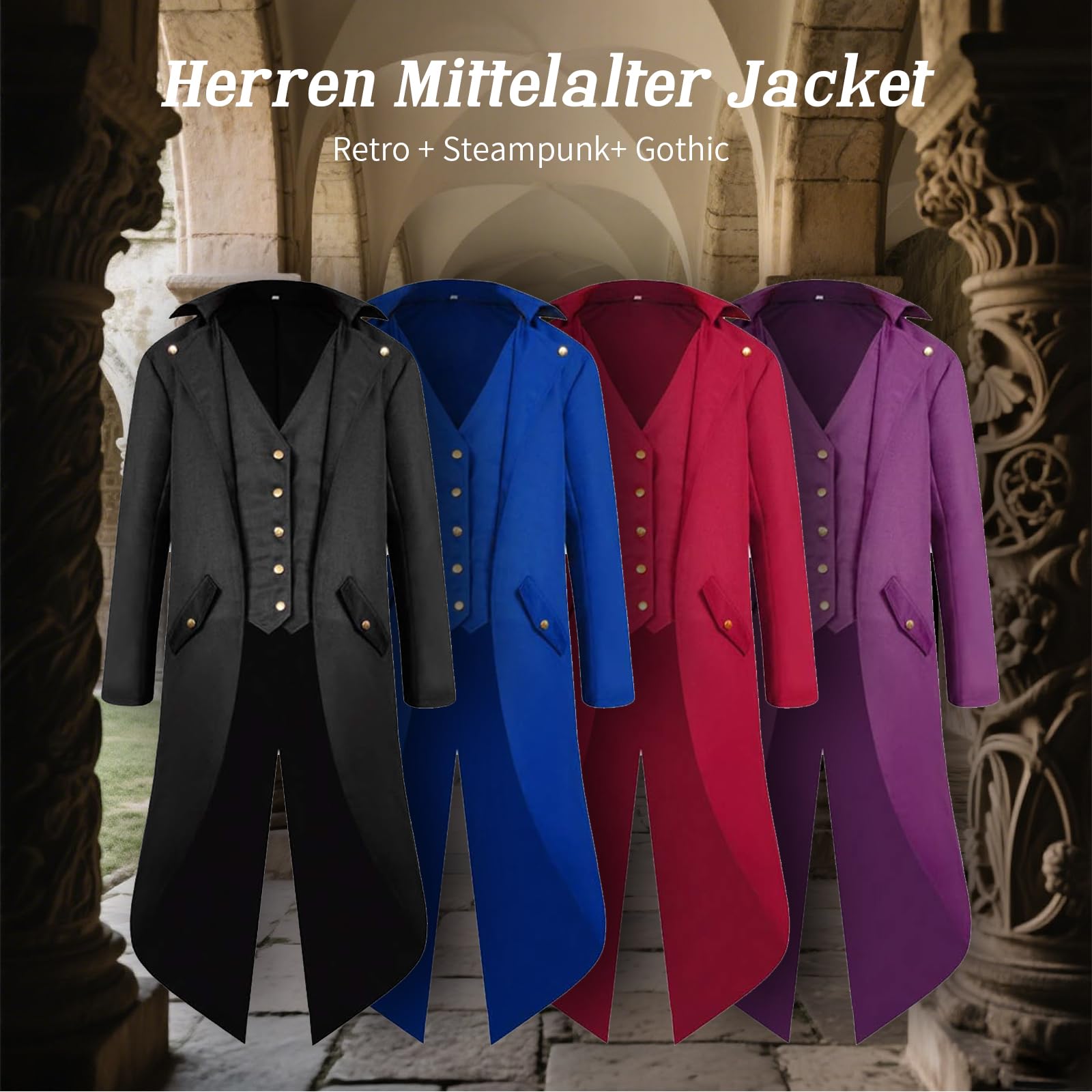 Herren Steampunk Vintage Frack Jacke Mittelalter Gothic Viktorianischen Gehrock Uniform Halloween Kostüm
