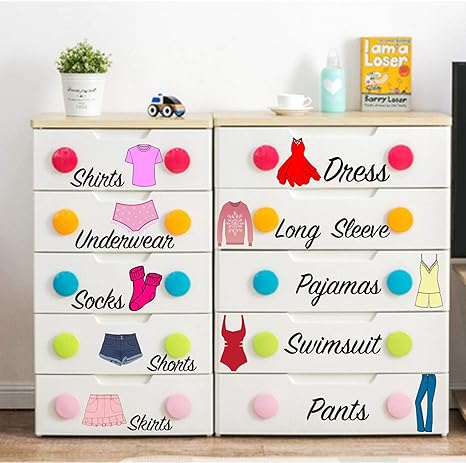 Dresser Clothing Decal Girl Dresser Labels for Bedroom Decor Drawer  Organizing Stickers