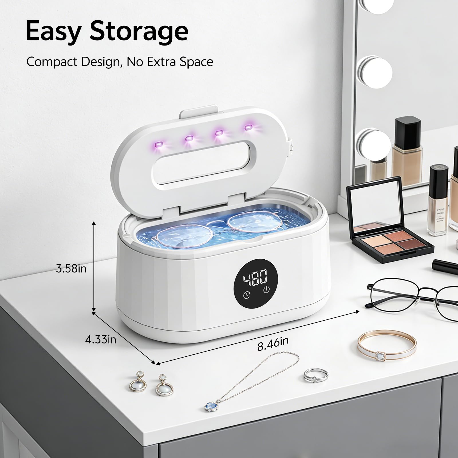 Limpiador ultrasónico de joyas, máquina limpiadora ultrasónica de 50 kHz para joyas, lentes, anillos, correas de reloj, cabezales de cepillo de dientes, dentaduras postizas, retenedores, modo de