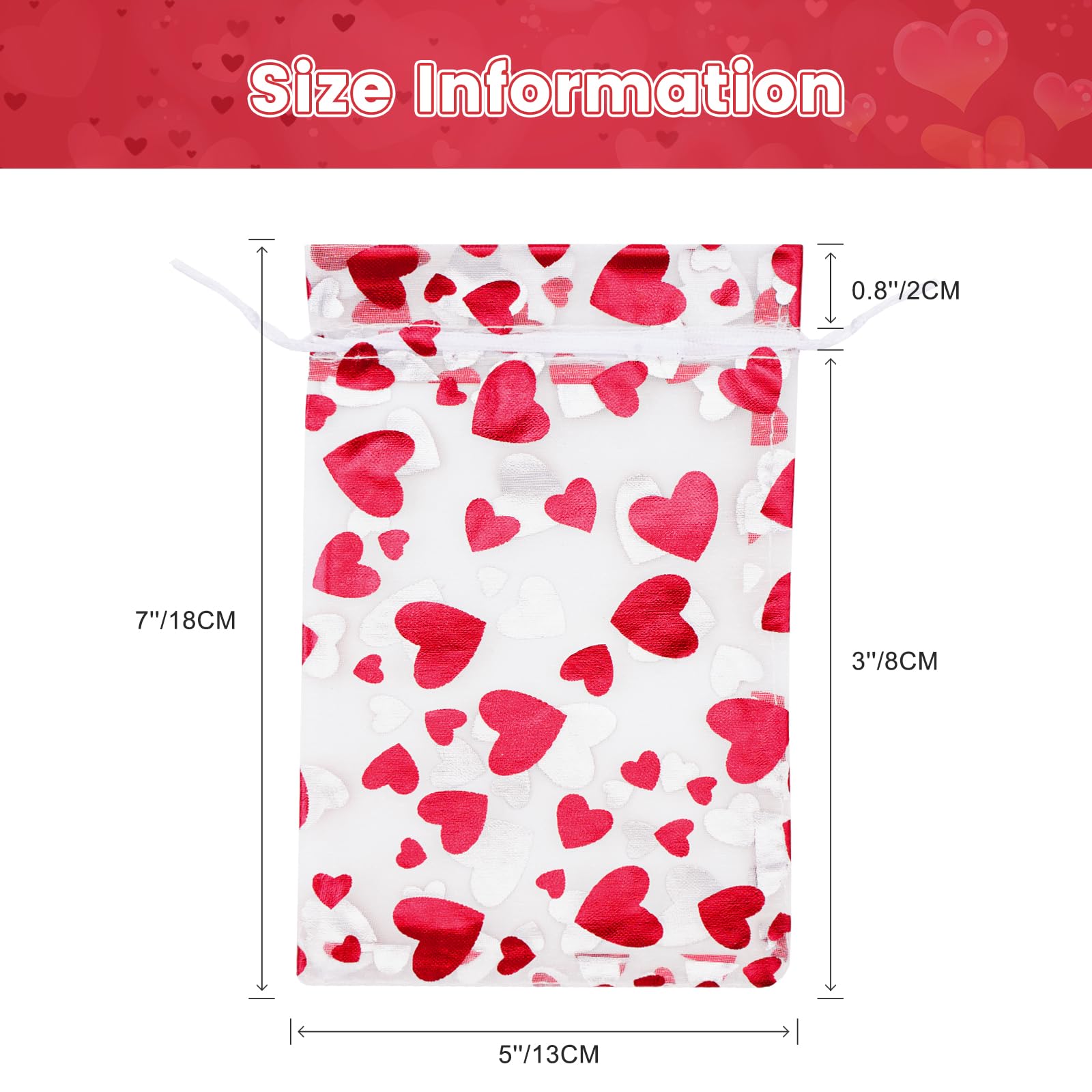 Lot De 50 Sacs Rouges Transparents En Forme De Cœur En Satin