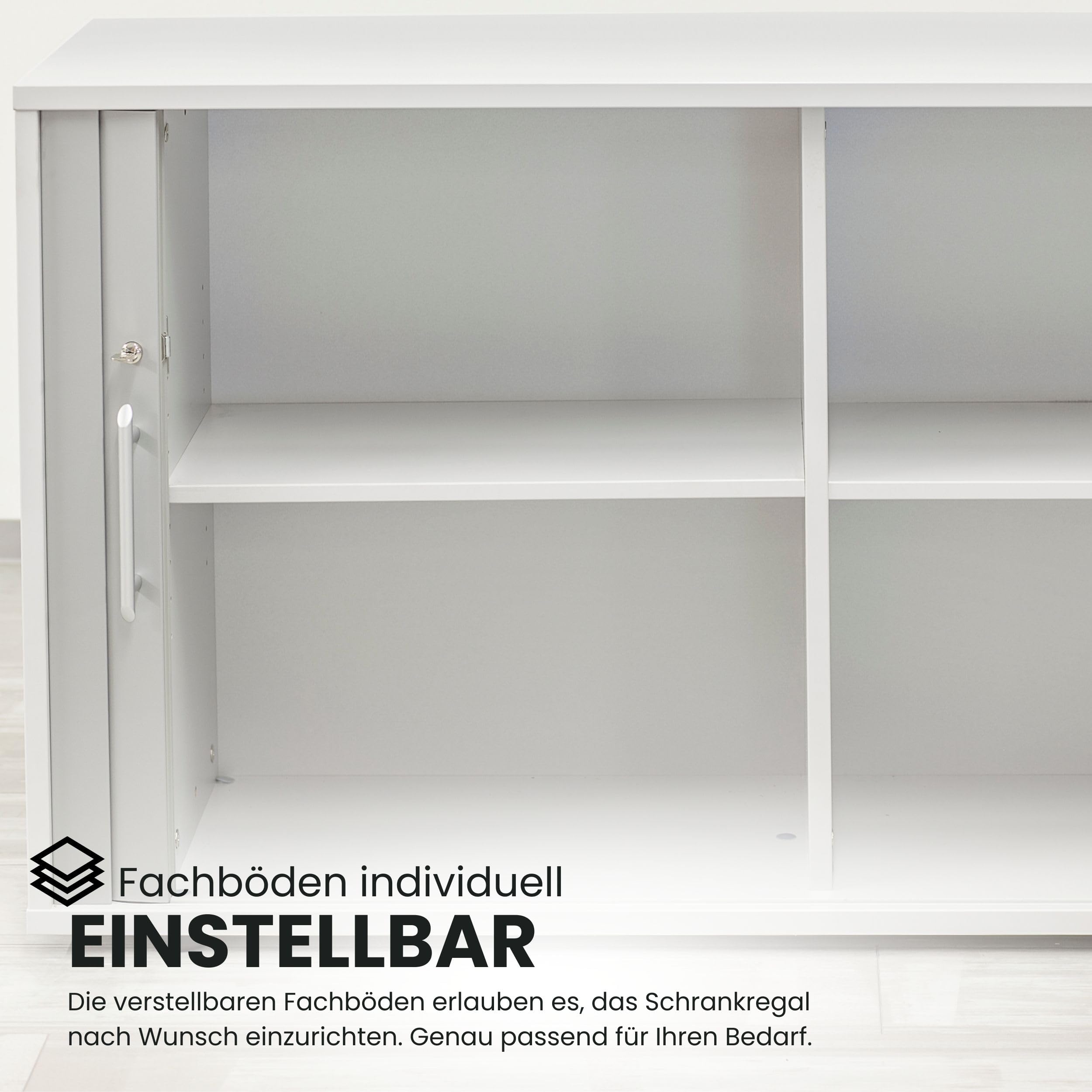 bümö Aktenschrank abschließbar mit Rollladen, Rollladenschrank für Ordner & Co. - Büroschrank mit Rollo, abschließbarer Ordnerschrank aus Holz in Buche/Silber mit Relinggriff