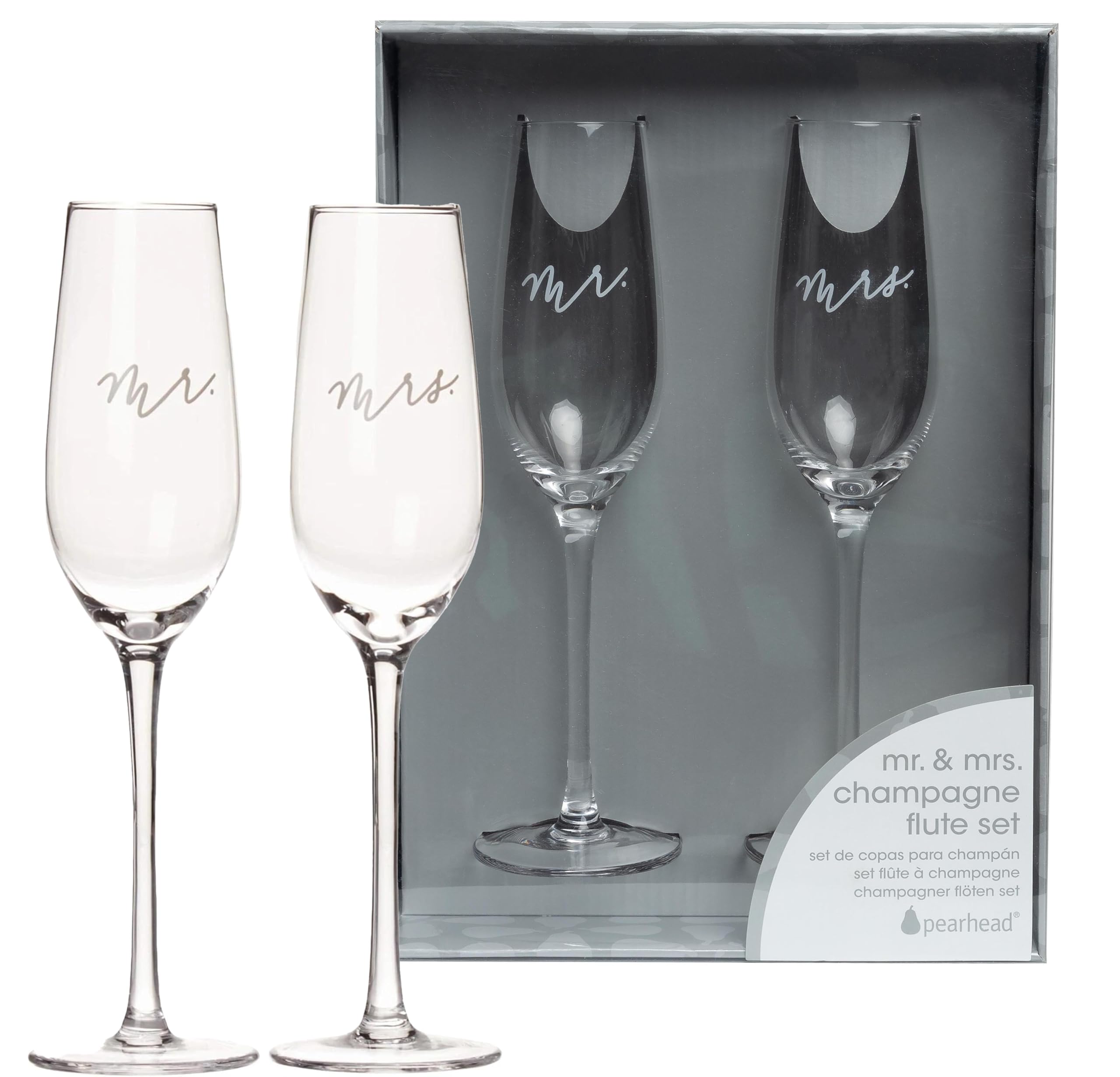 Pearhead Mr. & Mrs. Ensemble de flûtes à champagne – Avec coffret cadeau, verres élégants pour toast de mariage pour elle et lui pour réception, fête prénuptiale et idée de liste de naissance, grands